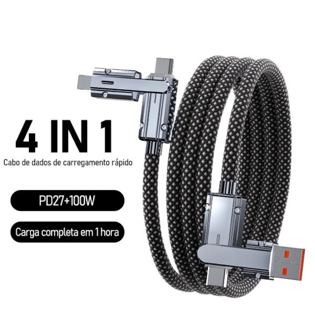 4Em1 Cabo De Carregamento Rápido De100W para todos os telefones com USB ATipo C e conector Lightning para Android,iPhone
