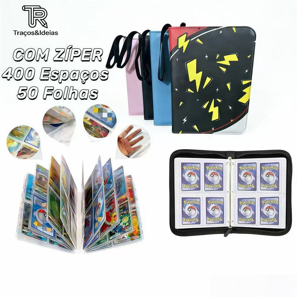 Fichário Capa Dura com Zíper | 400 Cartas | 50 Folhas | Para Pokémon, Magic, Yu-Gi-Oh
