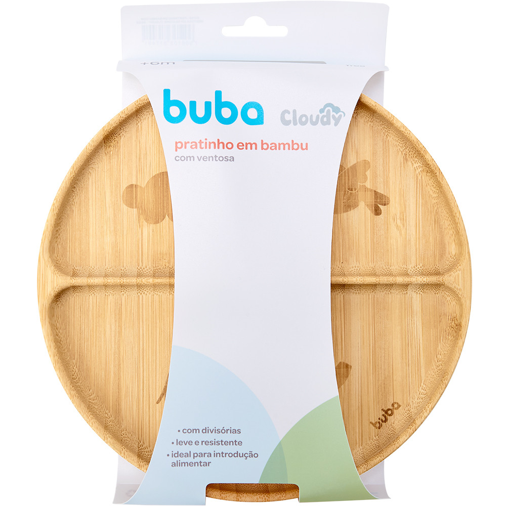 Pratinho Bebê em Bambu com Ventosa Buba Cloudy Prato Infantil com Divisórias Introdução Alimentar