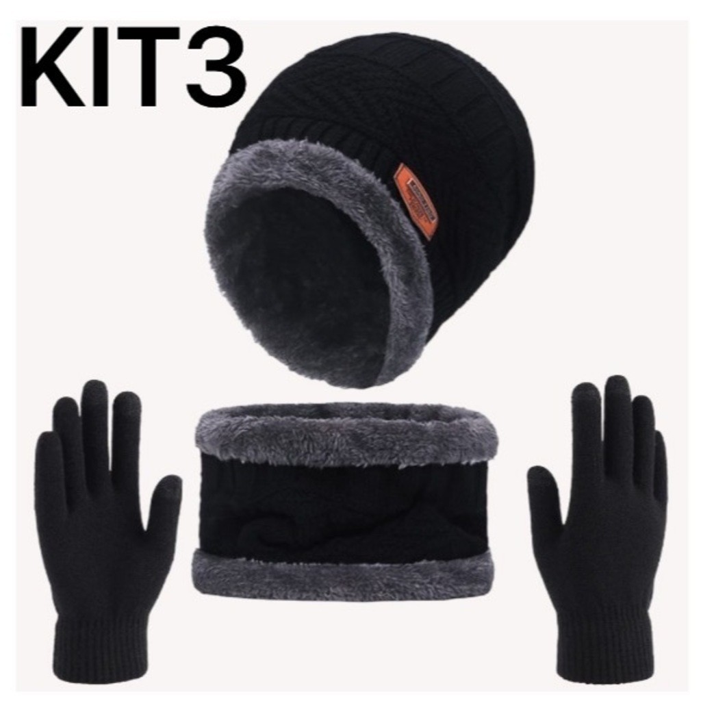 Touca de Frio Forrada + Gola Forrada + Luva normal - Masculina e Feminina Kit Inverno