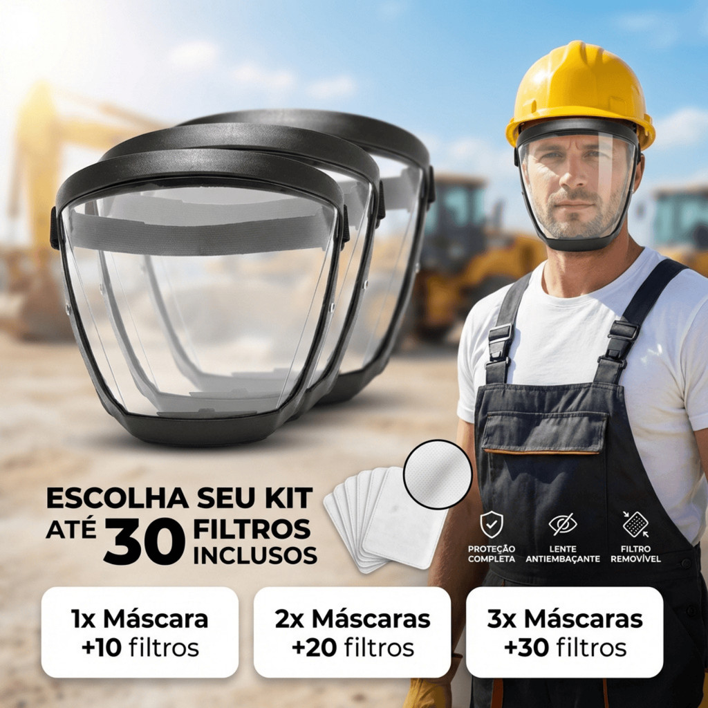 Máscara Protetora Facial Transparente Face Shield Epi Multiuso Visor Acrílico Roçadeira Construção