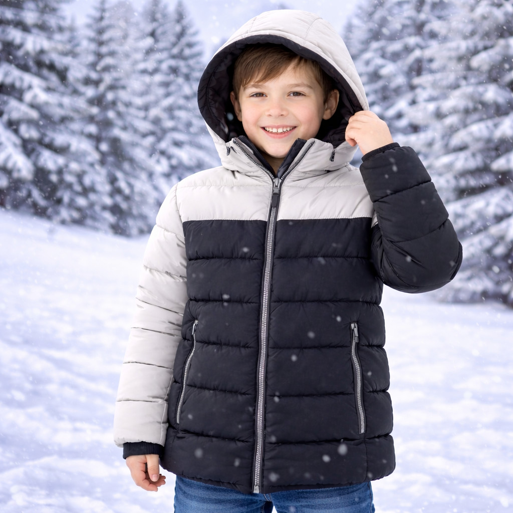 Jaqueta Bobojaco Juvenil Menino Puffer Nylon Forrada Casaco Infantil Escola Inverno Proteção Contra Vento E Frio Forte