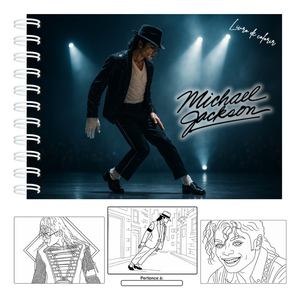 Livro De Colorir Michael Jackson Capa Dura 55 Páginas 180g A5 Pronta Entrega Laminação Fosca Ou Brilhosa Contém Acetato