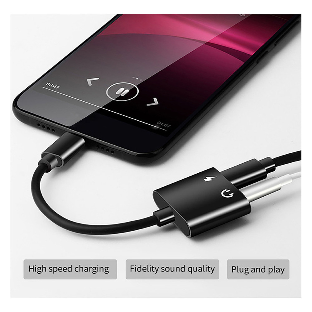 Adaptador Fone de Ouvido 2 em 1 Tipo C para P2 3,5mm + Carregamento Compatível iPhone iOS