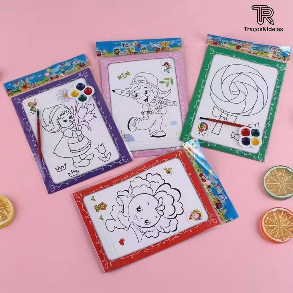 Kit 10/20Desenhos Pintura Aquarela Infantil Lembrancinha Presente Aniversário Crianças