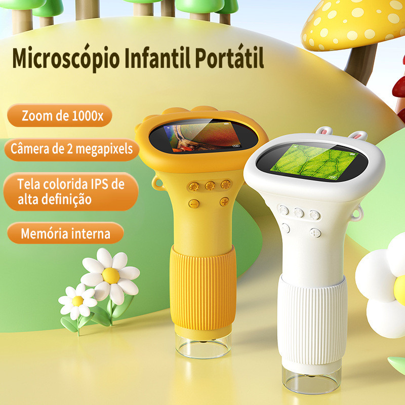 Microscópio Digital Infantil 1000X Portátil Com Câmera Foto E Vídeo Brinquedo Educativo STEM