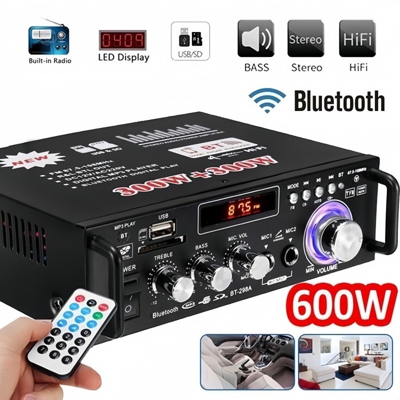 Super Amplificador 110v/220V Em geral Bass 600W Bluetooth USB FM FM AUX SD Karaoke controle remoto Home Cinema