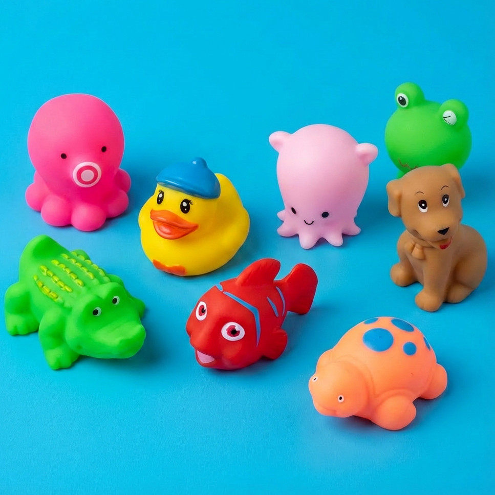 Kit 6/8 Bichinhos Para Banheira Banho Piscina Brinquedo Interativo Flutua Na Água Pato Peixinho