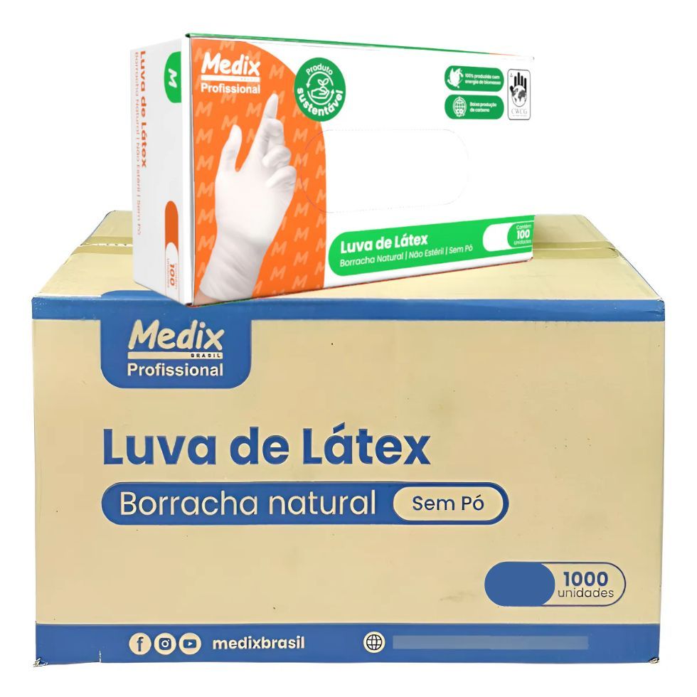 1.000 Luva Latex Profissional sem Pó 'P' Medix Caixa Fechada