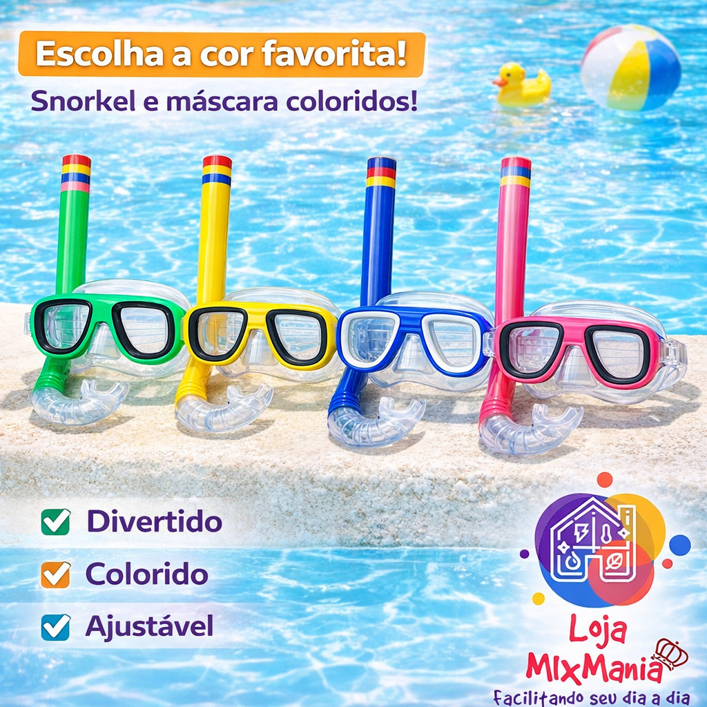 Conjunto Mergulho Infantil Máscara + Respirador Snorkel Óculos Praia Piscina Lazer Verão