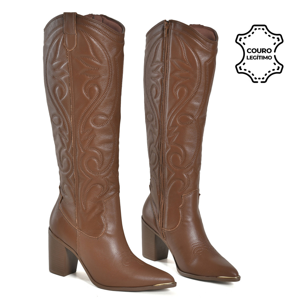 Bota Country Feminina Via Marte Couro Cano Alto 079-012-01