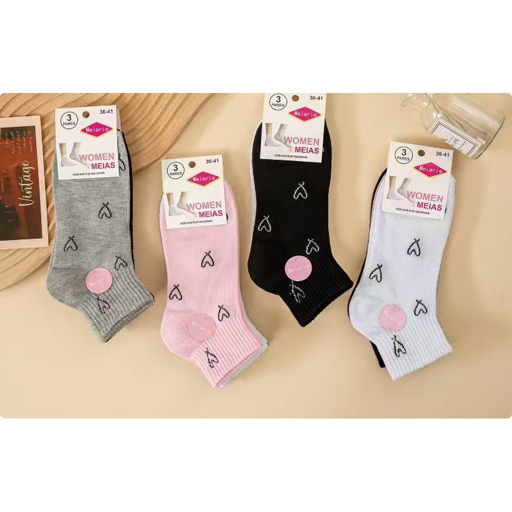Kit 12/6 Pares Meias Feminina Soquete Cores Fofas 36ao41 com desenho