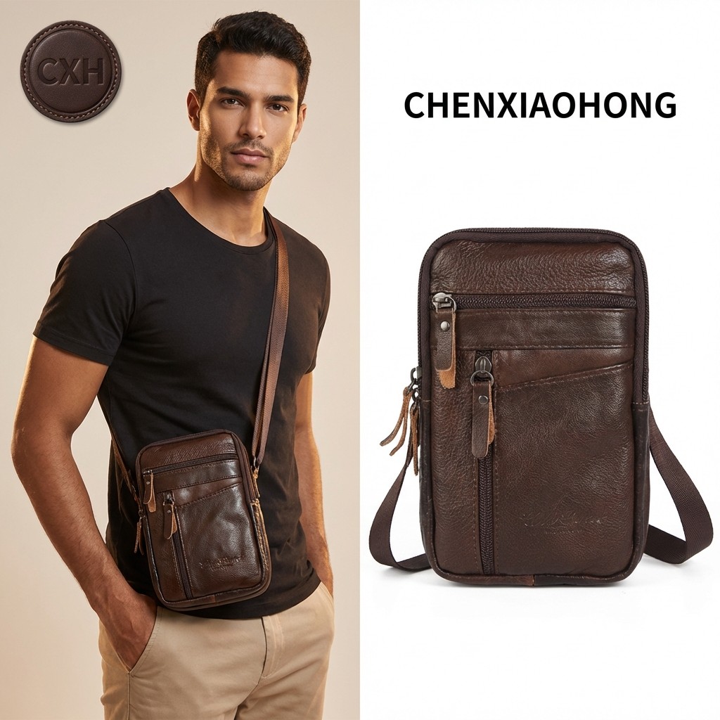 Bolsa de cintura masculina em couro genuíno, bolsa para celular, cinto, bolsa de ombro para esportes ao ar livre, bolsa