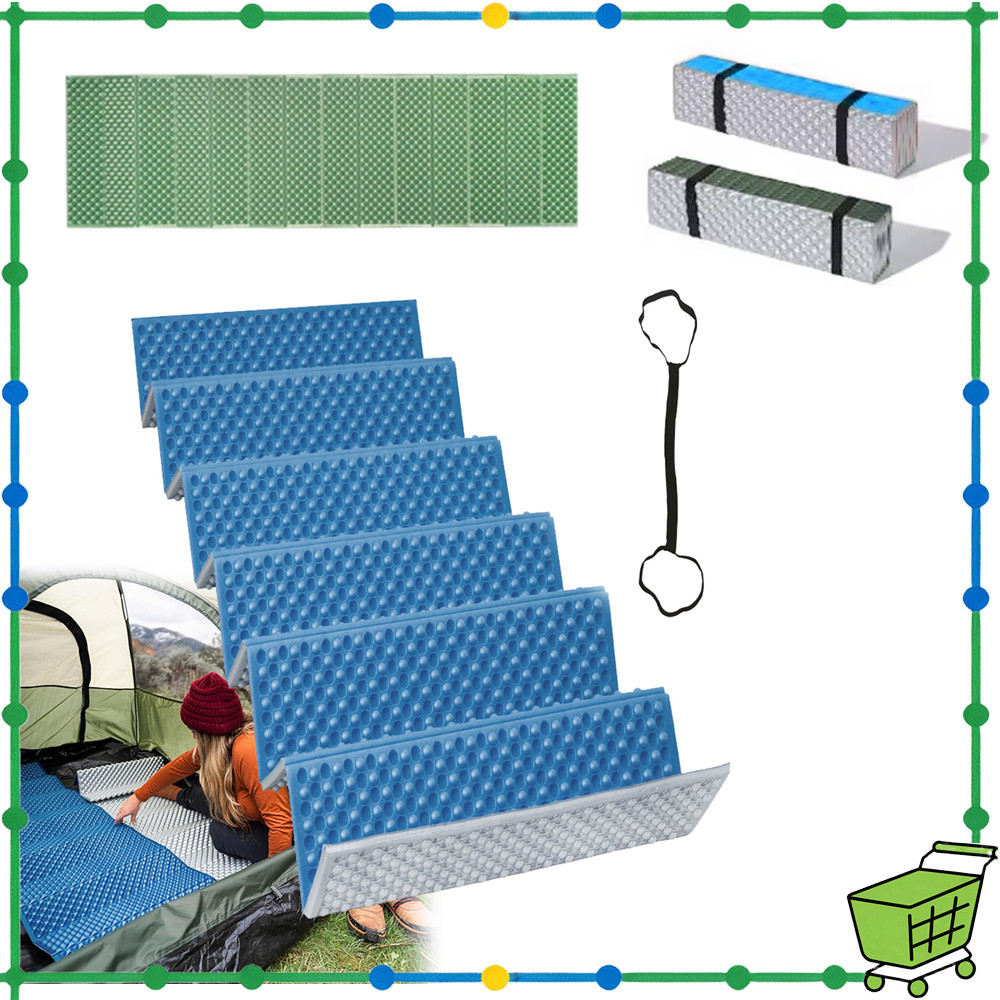 Tapete de acampamento à prova de umidade, portátil dobrável, tapete de dormir ultraleve para caminhadas ao ar livre azul