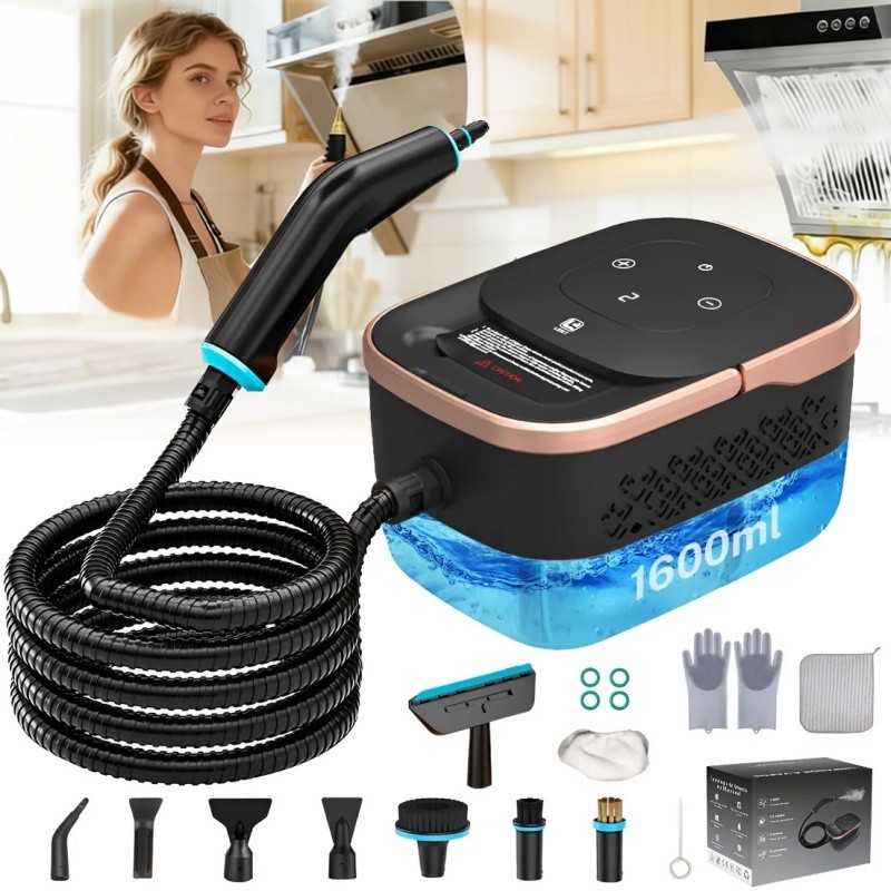 Limpador a Vapor Portátil de Alta Pressão e Temperatura com Kit Completo de Acessórios para Limpeza Profunda