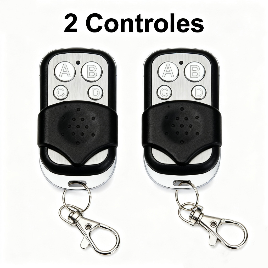 Kit 2 | Controle Remoto Universal para Portão Elétrico Eletrônico Garagem com Chaveiro 433mhz 4 Botões