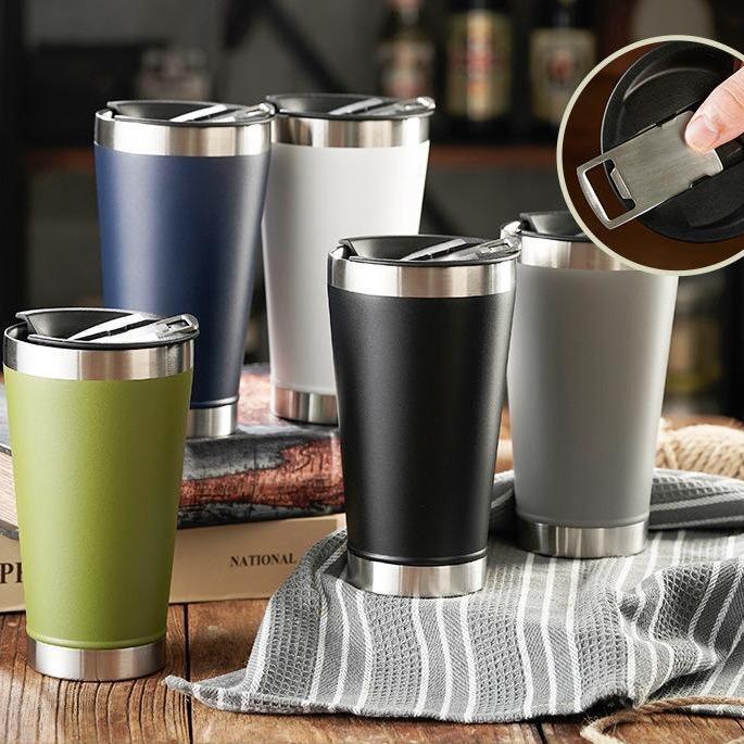 Copo Térmico 473ml Mantém Gelado por 4 Hrs, Abridor De Garrafa, Perfeito Para Cerveja / Refrigerante