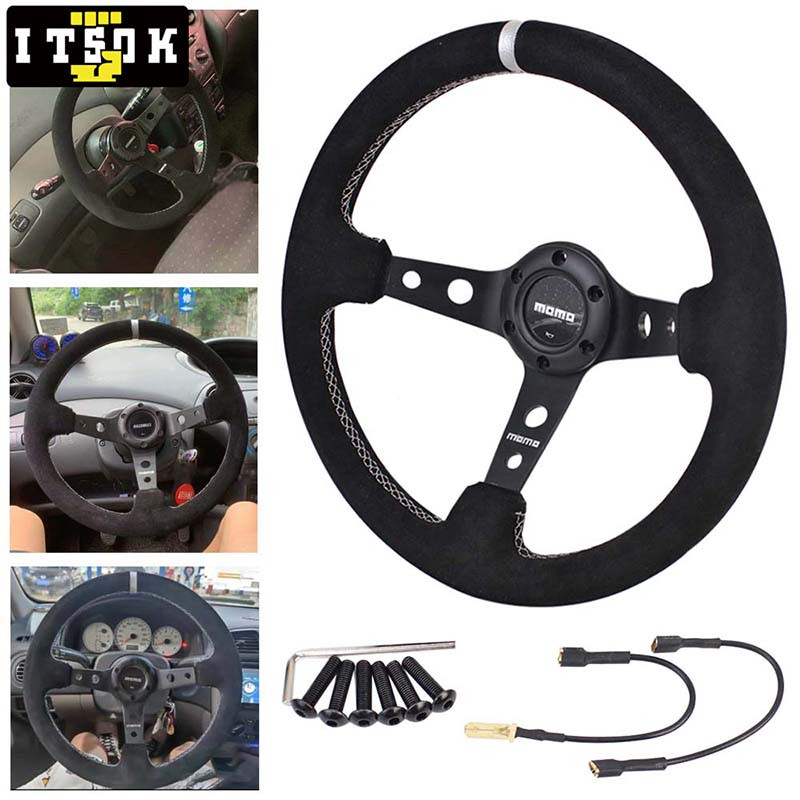 【ITSOK】Volante MOMO de Camurça 14 Polegadas 350mm Plano Universal para Drift Rally Sport