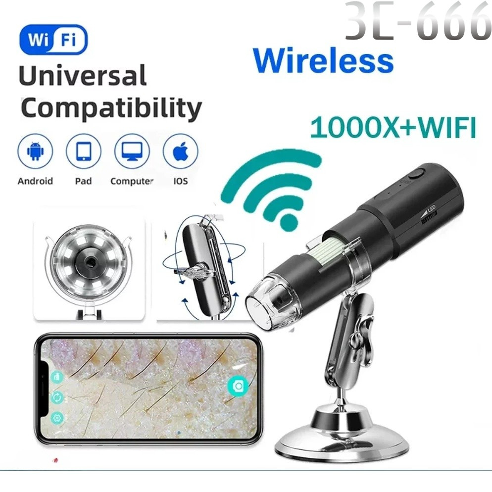 Analisador de Pele Profissional 1000x Zoom | Câmera Dermatoscópio sem Fio com Wi-Fi para Rosto e Corpo