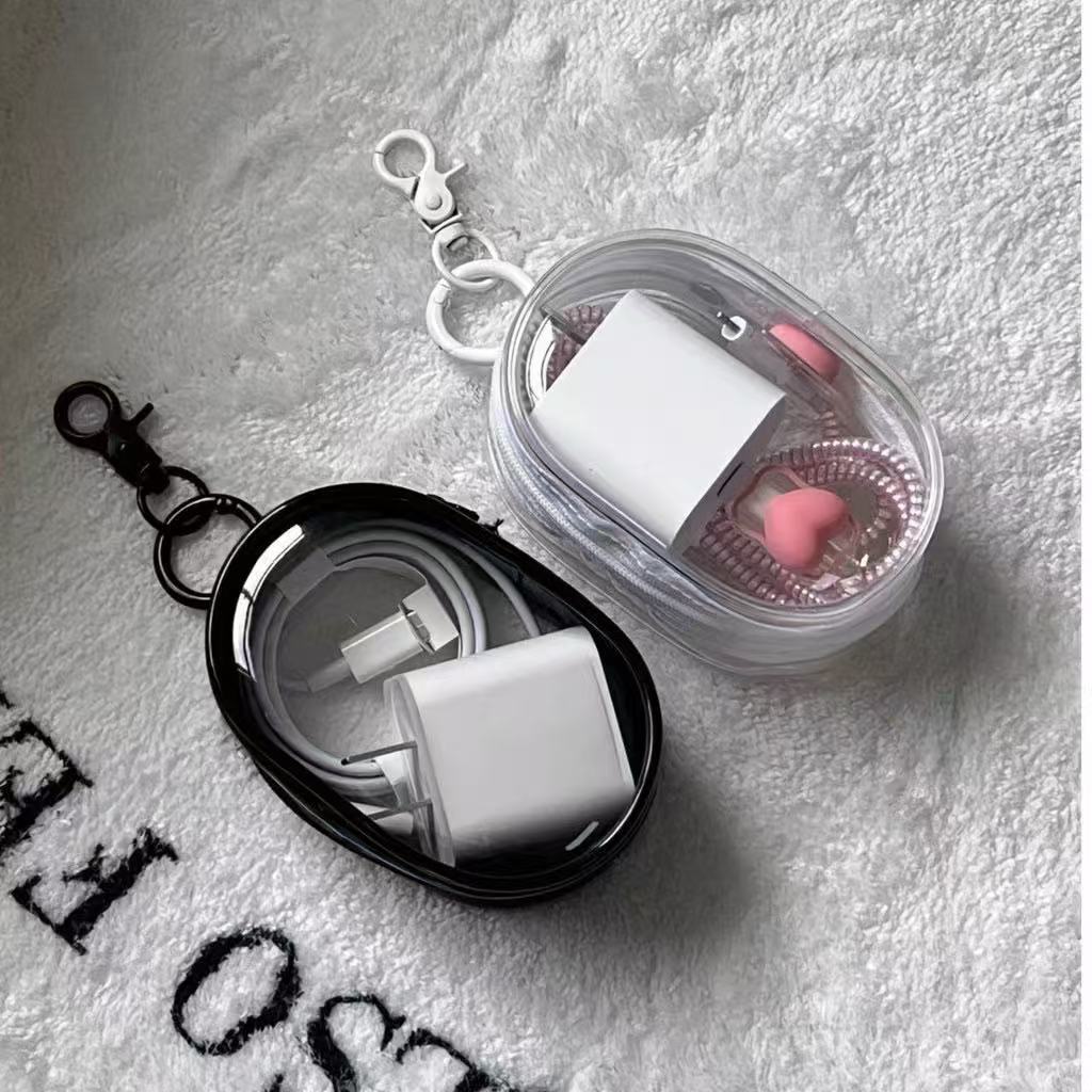 Mini Bolsa Portátil com Zíper Transparente e Estojo para Carregador, Fone de Ouvido e Acessório de Viagem