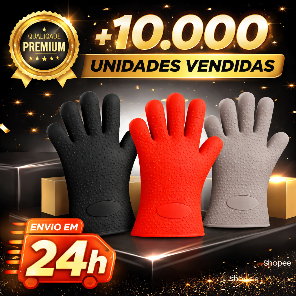 Par Luva Térmica Silicone 5 Dedos Anti Calor Cozinha Forno Fogão Até 230°C Antiderrapante Premium