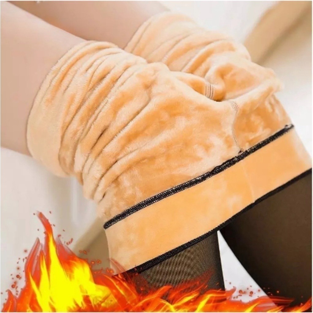 Meia-Calça Térmica Forrada Peluciada Translúcida de Lã Feminina Super Elástica Slim