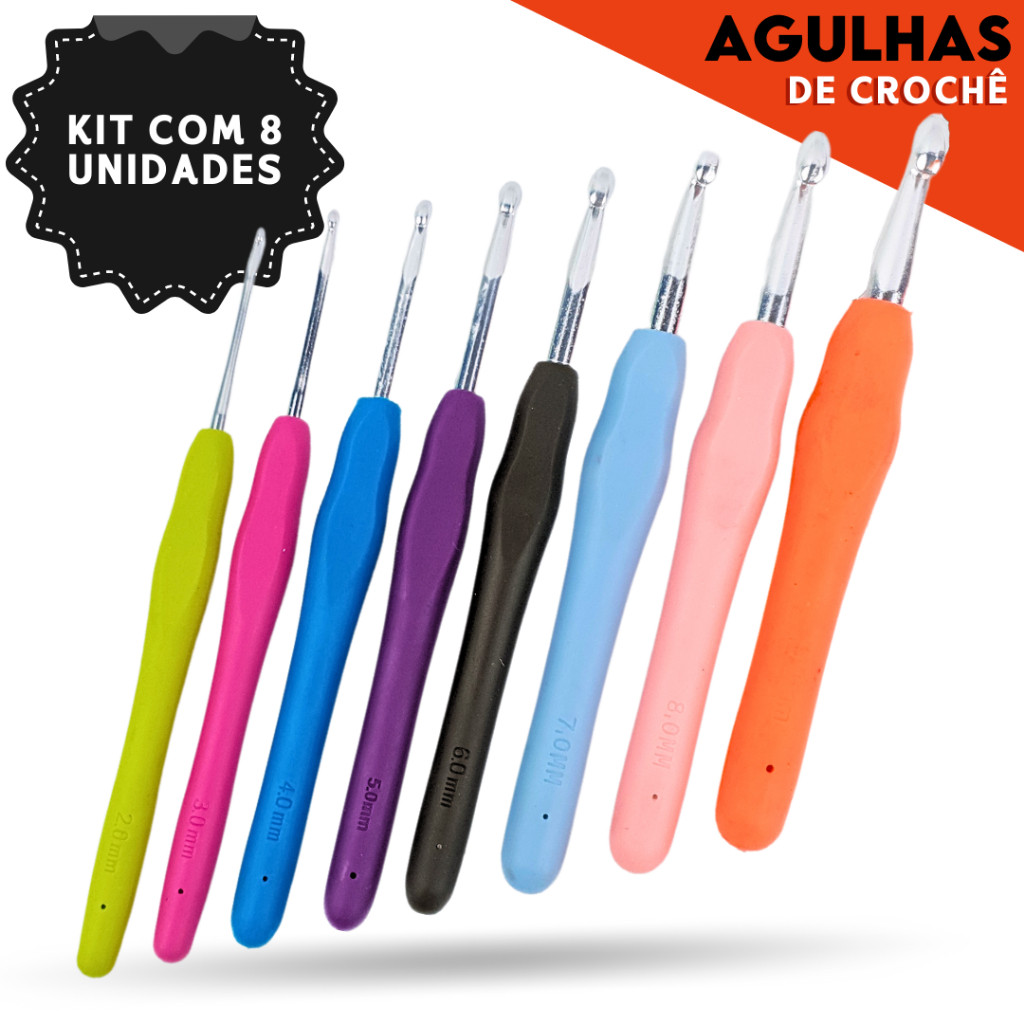 Kit Agulha Barbante Para Crochê Profissional C/8 Peças Agulhas