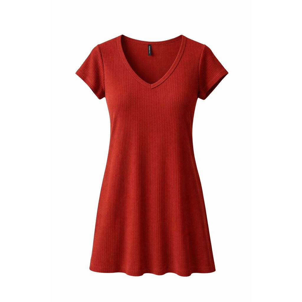 Vestido curto com manga canelado acinturado
