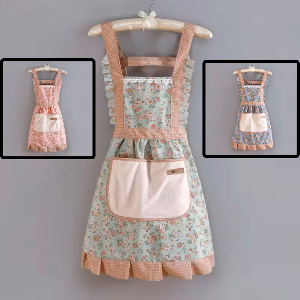 Avental De Princesa Em Renda Floral Com Bolso Para Cozinha Impermeável Pintura Trabalho Florido