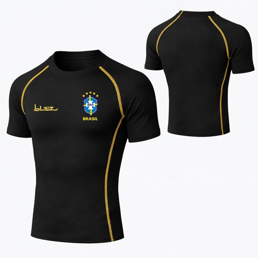 Camisa de Compressão Masculina Brasil Blusa Academia Treino Bleiz