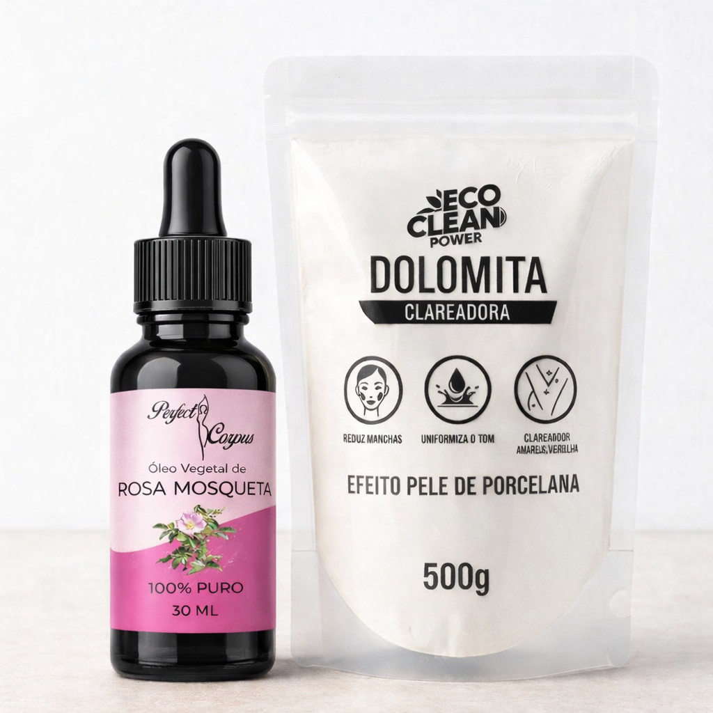 Óleo Vegetal De Rosa Mosqueta 100% Natural 30ml + Dolomita Clareadora 500g