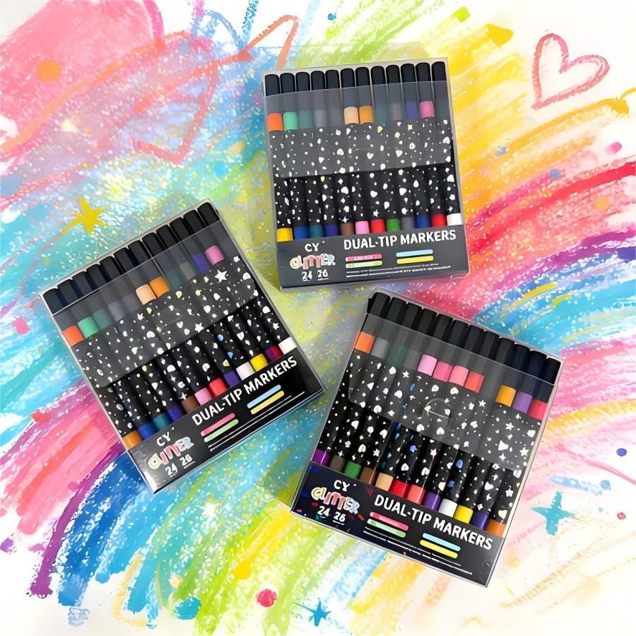 Marcador Metálico Canetas de Glitter de Cabeça Dupla Marcador Brilhante Coloridas | UnicoVida