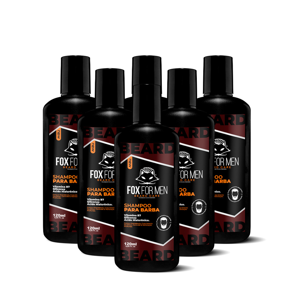 Kit 6 Shampoo Para Barba 120ml Fox For Men - Vitamina B7 Crescimento Hidratação