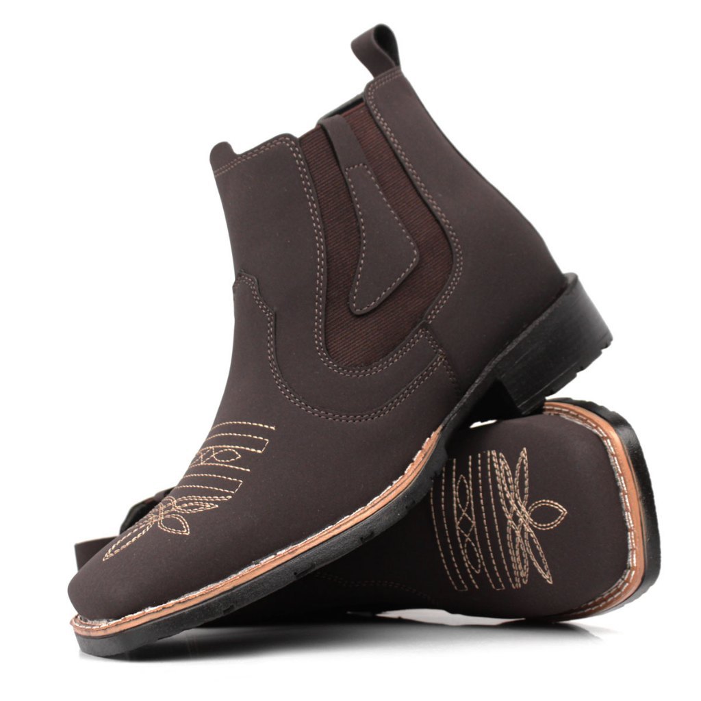 Botina Bota Texana Country Masculina Bico Quadrado Bordado Western
