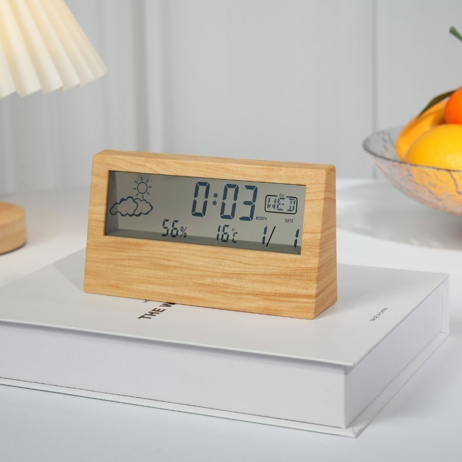 Relógio De Mesa LCD De Cabeceira 13.8x7.8x3.7CM Com Umidade E Temperatura Alarme Eletrônico Digital