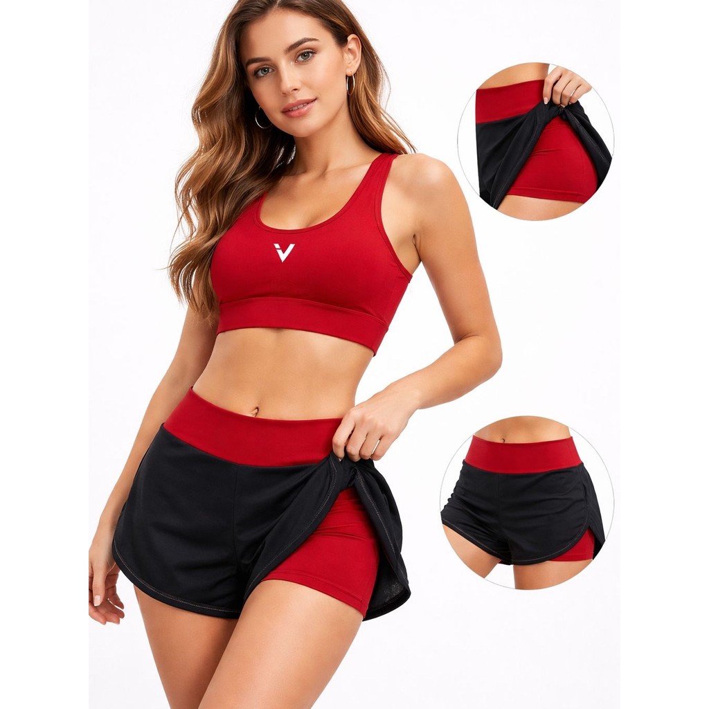 CONJUNTO FITNESS 2 PEÇAS Top e Short 2 em 1, O transparência Academia treino corrida, tamanho slim