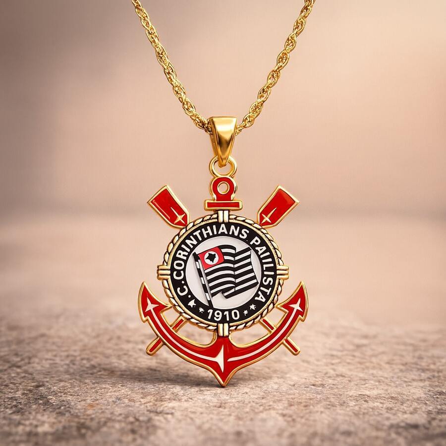 Colar Escudo Corinthians Time Aço Inox Prata Corrente Simples Resistente Não Escurece