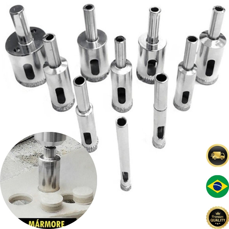 Kit 10 Brocas Diamantadas Serra Copo – 6mm a 30mm para Vidro, Azulejo, Mármore e Granito