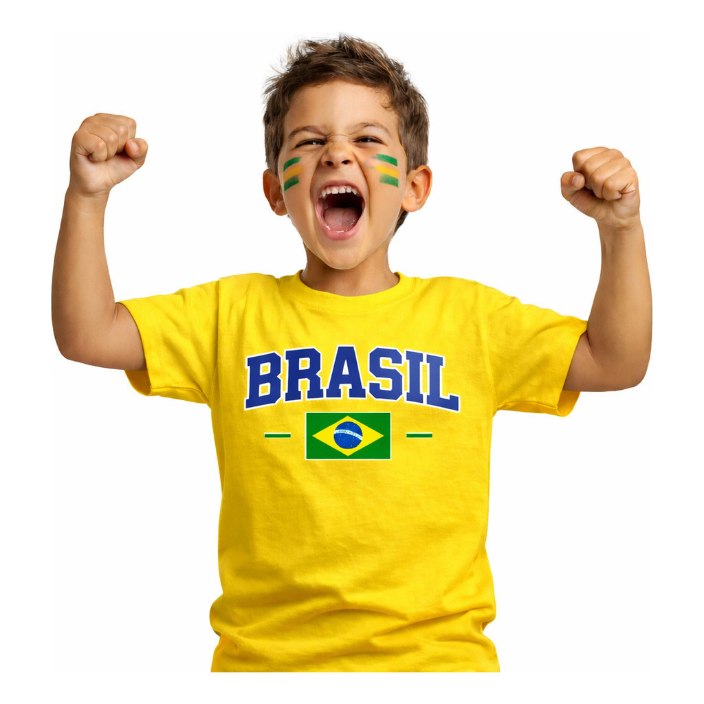 Camiseta Infantil do Brasil Copa do Mundo 100% Algodão para Criança