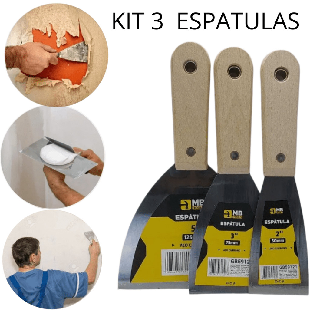 3 peças espátulas pedreiro pintor aço inox profissional