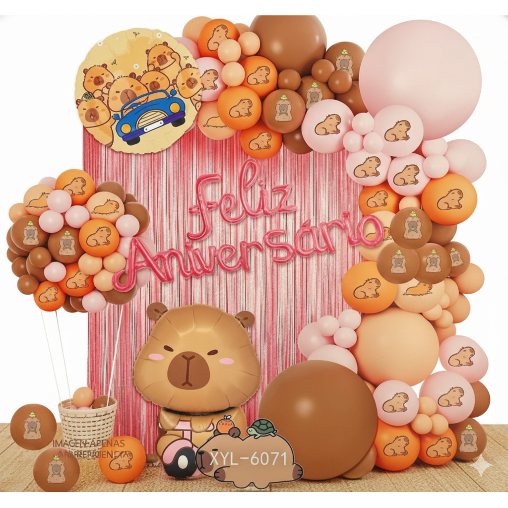 Kit Completo Festa Capivara 70/83 Itens balão  Bexigas Metálica