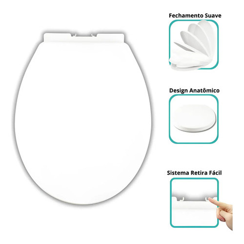 Assento Sanitário Tampa Vaso Oval Universal Soft Close 6lpf Branco | Deca | Celite | Incepa | Icasa | Roca | Lorenzetti