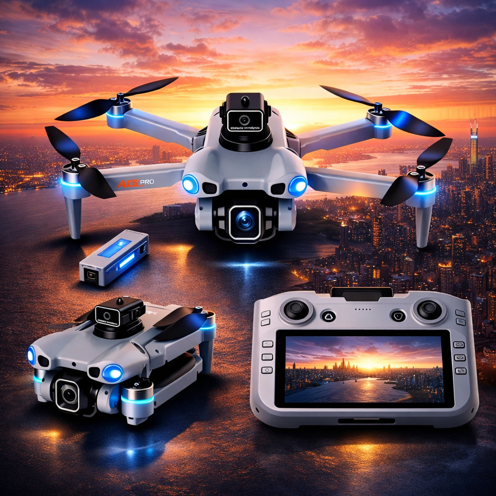 Drone Profissional AE5PRO 4K Controle Inteligente Com Tela LCD 5km Alcance Sensor De Obstáculo 1 Bateria E Case