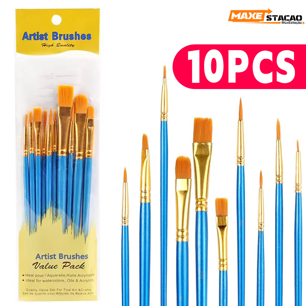 Kit Pincéis Artísticos - Cerdas Macias Nylon para Pintura em Tela
