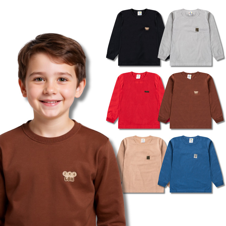 Kit Sortido Camisa Manga Longa Lisa Masculina/Menino Infantil - Meia Estação Blusa Manga Comprida