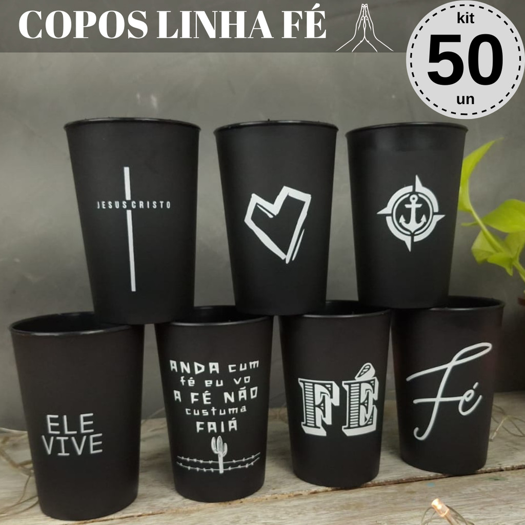 Kit 50 Copos Lembrancinhas Gospel Cristã Igreja Evangélica Culto Congresso Festas Jesus Cristo.