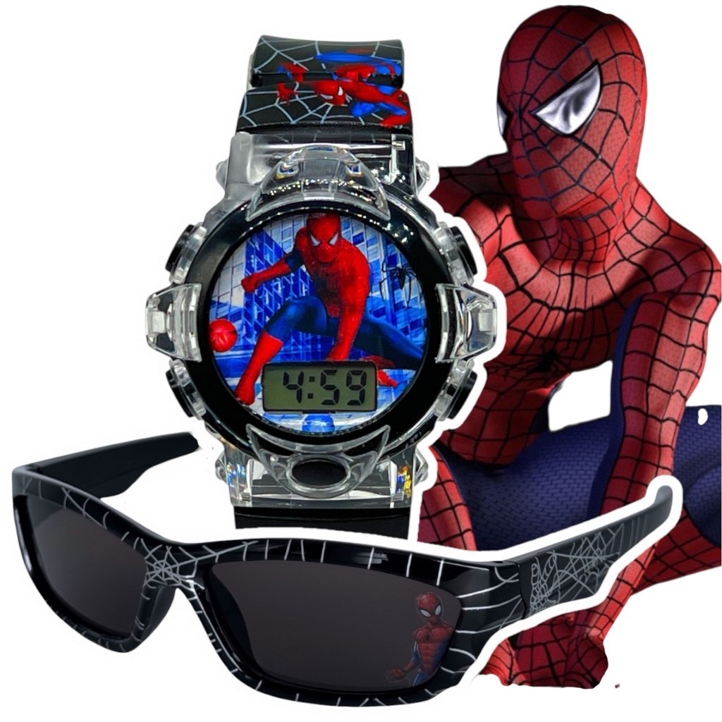 Kit Super Herói Infantil Homem Aranha Relógio + Óculos Moda Menino
