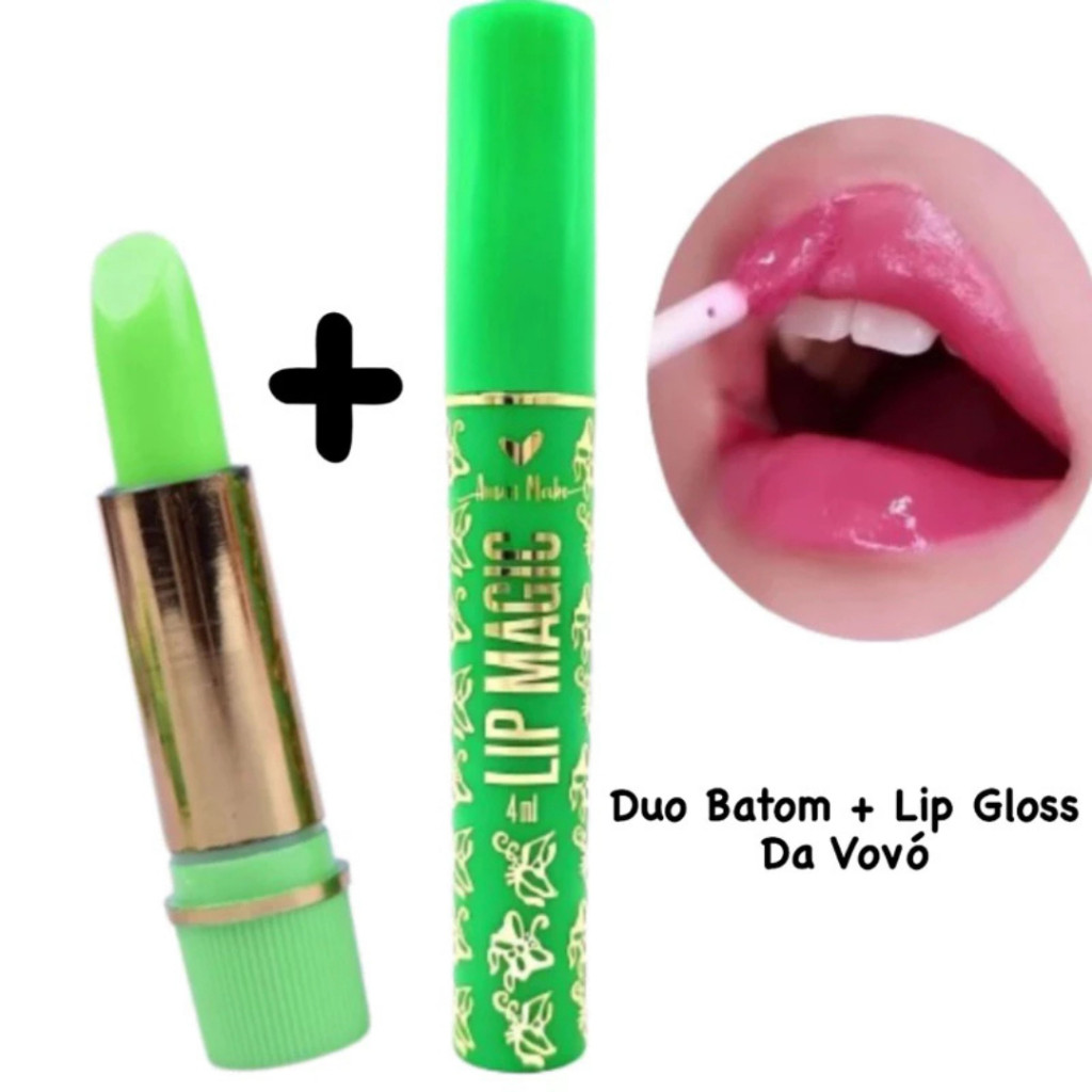Gloss labial Mágico Lip LANÇAMENTO + Batom Verde da Vovó Bala reage com ph do labio 24h