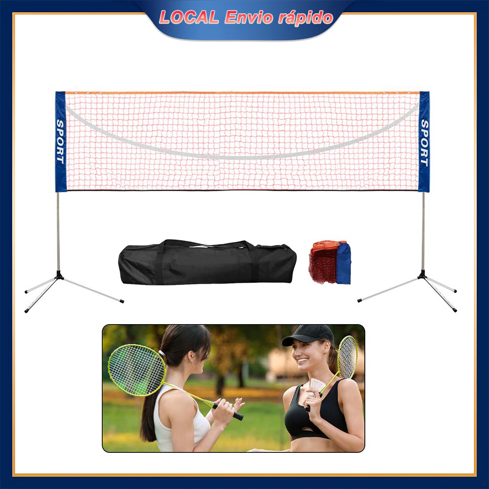 Rede Esportiva Multiuso Altura Regulável + Suporte - Badminton/Vôlei/Pickleball, Dobrável c/ Estojo