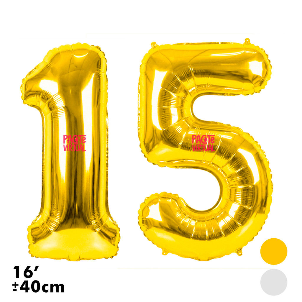 Kit 2 Balão Bexiga 16 Pol Metalizado Número 40 CM Pequeno Aniversário Festas Decorações Dourado Prata